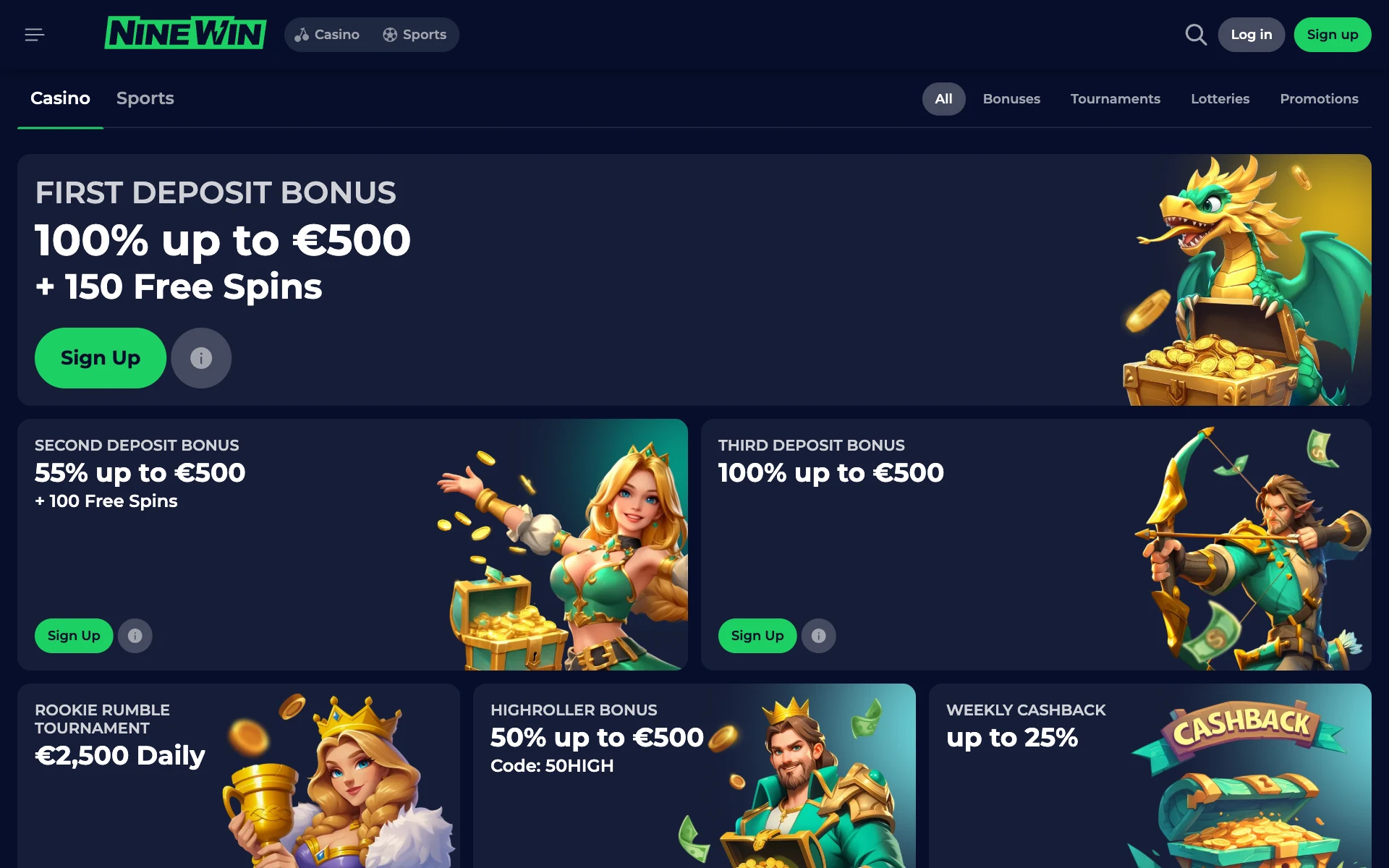 NineWin casino promotions page